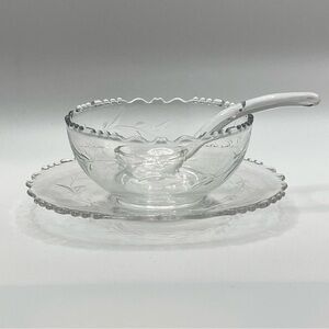 Vintage Tiffin-Franciscan Dolores 3 Piece Clear Glass Mayonnaise Set MINT